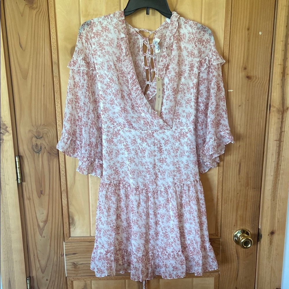 She + Sky Pink Flutter Sleeve Sundress